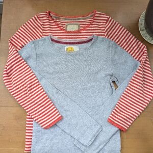 2 Mini Boden Striped Pointelle Tee 11/12 Red Stripe & 13/14 Gray Super S…